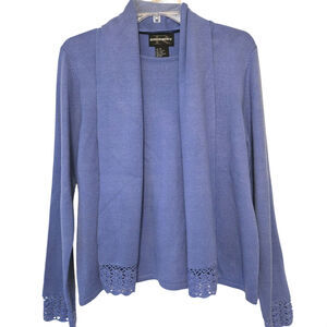 Sz Med REQUIREMENTS Blue Crewneck Embroidered Cuff Two-Pc Sweater Scarf Set/2